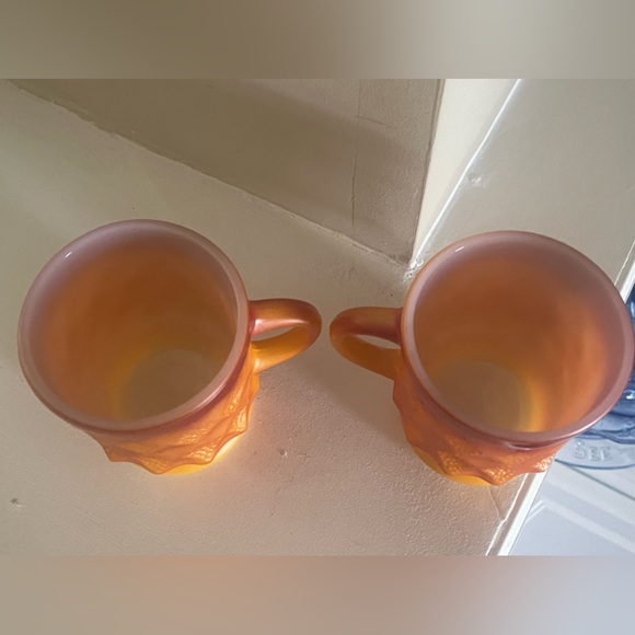 Vintage Anchor Hocking Fire King Orange Ombre Kimberly Diamond Mugs Set of 2 - Picture 4 of 7